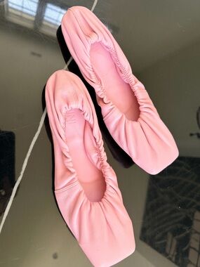 Ganni Pink Leather square toe Ballerinas SZ 10.5